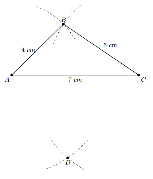 Locate point D by arcs from A and C
